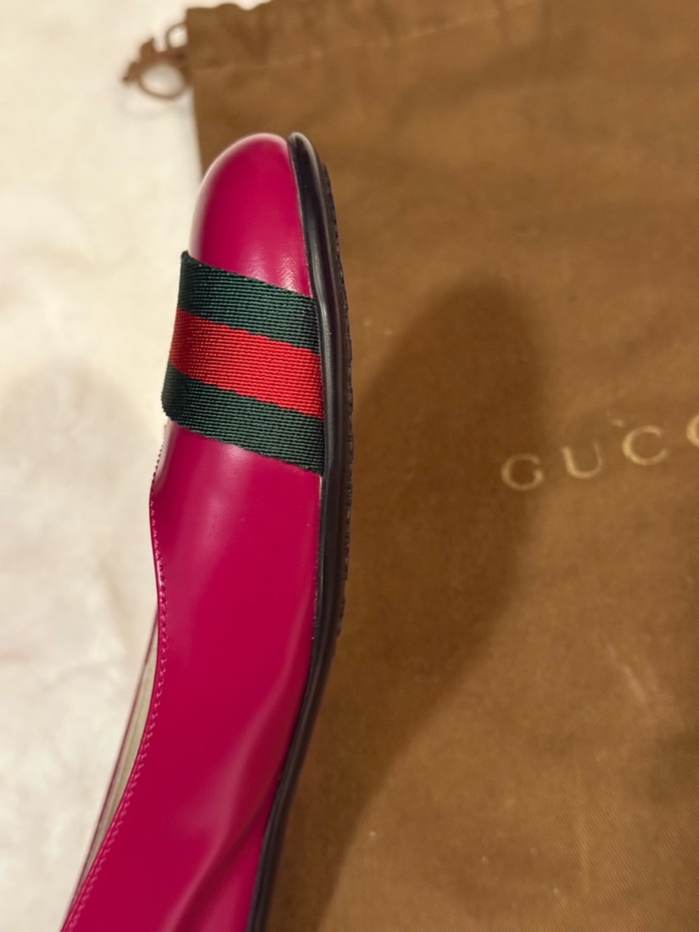 Gucci Women's Purple Leather Ballet Flats with Signature Web Stripe Authentic - Picture 7 of 7